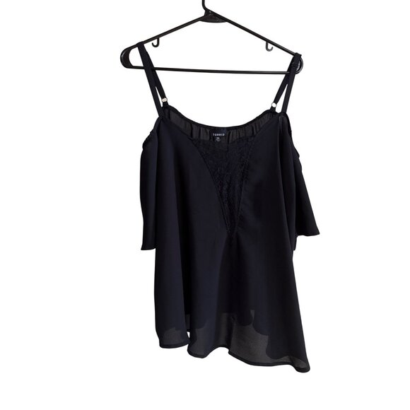 Torrid Womens Cold Shoulder Black Lace Top Size L - Picture 1 of 9